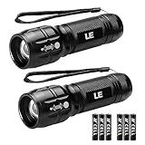 Lighting EVER LED Flashlights High Lumens, Small Flashlight, Waterproof, Adjustable Focus Flash Light for Outdoor, Emergency, Camping, AAA Batteries Included, 2 Pack