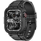 amBand Bands Compatible with Apple Watch 9/8/7/6/5/4 & SE 3/2/1 45mm/44mm Case for Men, M1 Sport Series Rugged Case Protective Cover for iWatch SE3/SE2/6/SE/5/4 44/45 mm Men Black