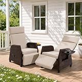 TellMagi Outdoor Recliner for Patio, 180° Simultaneous Recline, Beige