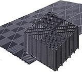 Japard Garage Floor Tiles, 20 Pack Interlocking Flooring Drainage 15.7 x 15.7 inch Covering 34 Sq Ft, Hard Plastic Easy to Install, Outdoor Indoor Basement Parking (Black)
