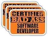 (x3) Certified Bad Ass Software Developer Stickers | Cool Funny Occupation Job Career Gift Idea | 3M Sticker Vinyl Decal for Laptops, Hard Hats, Windows, Cars