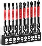 RLVKEAZ 10-PCS 3" Long Magnetic Screwdriver Bits Set: Phillips Bits #1/#2/#3 & Slotted Head - S2 Alloy Steel, 1/4" Hex Shank for Impact Driver, Power Drill - Pro & DIY