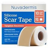 NUVADERMIS Silicone Scar Tape for Surgical Scars, 10 ft Roll, 1 Pack, Light