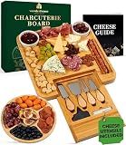 Bamboo Charcuterie Boards Gift Set - Meat and Cheese Tray with Utensils