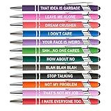 PASISIBICK 12 Pieces Funny Sarcastic Ballpoint Pens, Office Snarky Touch Screen Stylus Pen Encouraging, Black Ink (12 Color,Negative)