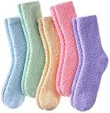 FNOVCO Womens Fuzzy Socks Super Soft Fluffy Winter Warm Cozy Home Sleeping Socks (5 Pairs Candy Color)