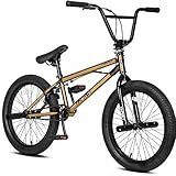cubsala Freestyle BMX Bike, 20 Inch Yaphet Bicycle for Teen Beginner Adult Riders, Bike with 360° Rotating Handlebar and 4 pegs, Gold