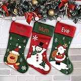 Personalized Christmas Stocking - Snowman Design - Embroidered Name - Large 18.5inch, Traditional Red and Green, Family Holiday Season Decor