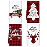 Honoson Christmas Kitchen Towels Ultra Absorbent Dish Quick to Drying Buffalo Plaid Hand Towel Polyester Cleaning Tea Towels for Home Washing Drying Dishes Kitchen Supplies(Black, Red,Plaid)