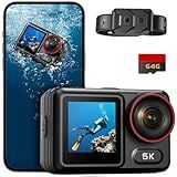 ODDV 5K30FPS Waterproof Action Camera with 64GB Card, IPX7 & 34FT Underwater Cameras, EIS 2.0 Stabilization, 2.4" Touch Screen, 2x1350mAh Batteries for Diving, Cycling, Outdoor Sports (Black)