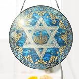 FLAGWIX Hanukkah Gifts for Women Men - Star of David Stained Glass Window Hanging 8 in - Hanukkah Sun Catcher Hanging Decor, Chanukah Suncatchers for Garden Decor, Religious Spiritual Gifts for Mom