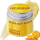 Handmade Heroes Turmeric Lip Scrub with Vitamin C – 100% Natural Vegan Exfoliant for Dark Dry Chapped Lips – Deep Conditioning Sugar Polish 1oz