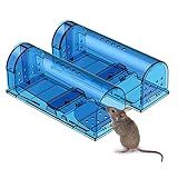 Blinc [2-Pack] Humane Mouse Trap - Catch and Release No-Kill Rodent Traps for Indoors & Outdoors - Safe for Children & Pets - Reusable Mouse Catcher for Kitchen, Pantry & Garage (Transparent Blue)