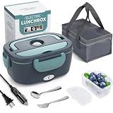 Electric Lunch Box Food Heater, 3 in 1 Ultra Quick Heated Lunch Boxes for Adults, 12V/24V/110V Portable Food Warmer for Car/Truck/Office With Fork Spoon and Insulated Carry Bag, White Elephant Gifts