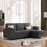 Vongrasig Convertible Sectional Couches, 3 Seat L Shaped Couch Sofa with Removable Pillows Linen Fabric Small Couch Mid Century for Living Room, Apartment and Office Black