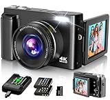 4K Digital Camera for Photography Autofocus, 2025 Latest 48MP Vlogging Camera for YouTube with SD Card, 2 Batteries, 3" 180°Flip Screen Compact Travel Camera for Teens with 16X Zoom, Anti-Shake,Black