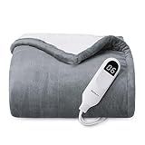 Bedsure Heated Blanket Throw Blanket - Fast Heating Electric Blanket, GentleSoft Flannel Heated Throw with 4 Time Settings, 6 Heating Settings, Warm Gifts for Grandma (50x60 inches, Grey)