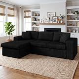 Shintenchi 103" Boneless Couch, L Shaped Modular Sectional Sofa with Deep Seat, Cloud Foam Couch with Oversized Chaise Lounge, No Assembly Required Plush Corduroy Living Room Furniture, Black