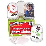 READY 2 LEARN Christmas Crafts - Design Your Own Snow Globes - Set of 4 - Christmas Snow Globes for Kids - Customizable Christmas Decorations for Home