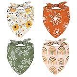 Whaline 4Pcs Boho Pet Bandanas Spring Daisy Dog Scarf Washable Adjustable Triangle Dog Bibs Puppy Neckerchief for Cat Pet Birthday Costume Accessories