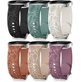 SNBLK Floral Engraved Bands Compatible with Galaxy Watch 9/8 Band 40mm 44mm/ Watch 8 Classic Band 46mm, 6 Pack Cute Flower Soft Silicone Sport Replacement Strap for Samsung Watch 8 Bands Women Men