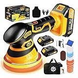 Niusken Cordless Car Buffer Polisher kit [2x 2000mAh 21V Batteries & 18 PCS Attachments] 6-Speed Orbital Design, LED Display, Lightweight Detailing Tool for Waxing, Polishing & Scratch Removal-Yellow