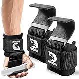DMoose Fitness Weight Lifting Hooks (Pair) for Deadlifts, Pull Ups & Shrugs - 500 Lbs Capacity, Thick Wrist Padding - Heavy Duty Gym Workout Grips Straps for Men and Women