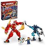 LEGO NINJAGO Kai’s Elemental Fire Mech Action Figure, Mini Ninja Toy for Kids with Customizable Red Ninja Figure Plus Kai and Zane Minifigures, Adventure Set for Boys and Girls Ages 7 and Up, 71808
