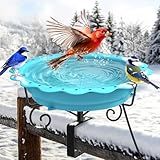 Jvgoo Heated Bird Bath for Deck Railing, Powerful 100W Thermostatically Controlled Heated Bird Baths for Outdoors for Winter, Heated Birdbath Water Heater for Outside Garden Yard Patio Lawn (Blue)