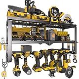 Spampur Power Tool Organizer for Tool Storage, Drill Holder Wall Mount with Charging Station, Tool Holder and Storage Rack for Garage Organization, Heavy Duty Metal Tool Shelf with Battery Holder