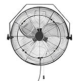 Amazon Basics 18" Outdoor Misting Fan, Wall-Mounted, Industrial Fan, Waterproof (IP44), With Tilt Head, Heavy-Duty Metal Blades, Dual Ball Bearing Motor, 3 Speeds Up to 1550 RPM and 3781 CFM, Black