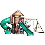 Backyard Discovery Cedar Cove Cedar Wood Swing Set with Spiral Tube Slide, Wave Slide, Clubhouse, Toy Grill, Snack Bar, Rock Wall, Belt Swings, Web Swing, Balcony, Chalkboard, Ladder, Outdoor Playset