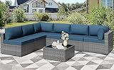 Shintenchi 7 Pieces Outdoor Patio Furniture Sets, Patio Sectional Sofa Couch, Gray PE Wicker Furniture Modular Patio Conversation Sets Patio Sofa with Washable Cushions, Aegean Blue