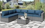 Shintenchi 7 Pieces Outdoor Patio Furniture Sets, Patio Sectional Sofa Couch, Gray PE Wicker Furniture Modular Patio Conversation Sets Patio Sofa with Washable Cushions, Aegean Blue