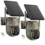 Trail Camera, 4G LTE Cellular Game Cameras with 360° Live Streaming, 2.5K Wildlife Hunting Camera Solar Powered, Security Camera Built-in SIM Card, Night Vision, Motion Activated, Waterproof, 2 Pack