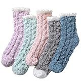 clubone 5 Pair Fuzzy Socks for Women - Fluffy Socks Women, Soft Slipper Socks for Womens, Womens Winter Super Warm Fuzzy Sleeping Sock, Solid Color