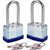 SEPOX® 2PCS Heavy Duty Padlock Keyed Alike, 2-3/8" Extra Long Shackle, 40MM 1-9/16" Laminated Steel Lock Body, Ideal for Gym Locker, Sheds, Gate, Warehouse, Tool Box, Hasp (4 Keys Same)
