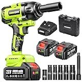 Robustrue Cordless Impact Wrench, 885Ft-lbs (1200N.m) 1/2" Brushless Impact Gun, 21V High Torque Power Impact Driver, 2x4.0Ah Batteries Electric Impact Motor Variable Speeds for Car/Truck RV/Mower