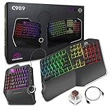 Cloud Nine C989M Ergonomic Mechanical Keyboard for PC - Kailh Tactile Brown Switches - RGB Light Up LED Backlit with USB - Ergo Split Key Board with Macro
