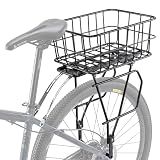 CXWXC Rear Bike Rack with Basket - Disc/Non-Disc Brake Compatible - Aluminum, Black, 26'-29' & 700c Wheels
