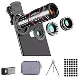 Phone Camera Lens Kit Upgraded Version Telephoto 28X Wide Angle 0.6X Macro 20X Fisheye 198° for Most Smartphones(Black)