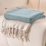 Peshtemania Premium Cotton Throw Blanket, 50x60 inches, Light Blue, Turkish Herringbone, Farmhouse Decor, Yoga Blanket, Picnic Blanket