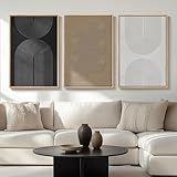 Large Framed Boho Modern Neutral Abstract Wall Art for Living Room, 3 Piece Black and White Canvas Prints Paintings Artwork for Walls, Geometric Pictures for Office Bedroom Dining Room Decor, 24x36 In