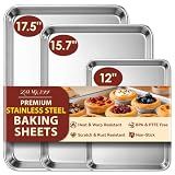 ZONGXFF Baking Sheet Set of 3: Stainless Steel Cookie Sheets for Baking