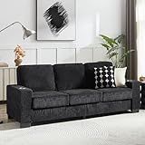 83.86" Couch Sofa with Extra Deep Seat, Modern Corduroy Fabric Sofa Cloud Couch with 2 Cup Holders, Comfy Upholstered 3 Seater Sofa Bed Couches for Living Room, Apartment, Office, Black