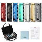 East top Harmonica Set, 7 Keys Diatonic Mouth Organ with Case, A, B, C, D, E, F, G, Professional, Bronze Reed, Polished Finish