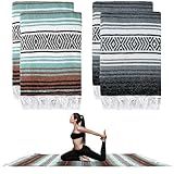 Preboun 4 Pcs Large Mexican Yoga Blanket Pack 45 x 70 Inch Thick Woven Camping Picnic Beach Car Travel Throw Blanket Outdoor Patio Mat Towel(Gray, Orange Green)