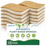 COBETE 12 Pack Natural Biodegradable Kitchen Non Scratch Sponges,Compostable Plant Based Coconut Cellulose Sponge,Eco Friendly Reusable Dish Scrubber Sponge for Pots, Pans & Household Cleaning