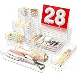 A-LuGei 【Military Grade】 Drawer Organizer, 【𝟱𝗦𝗶𝘇𝗲】 Makeup organizer, 【Holds 177 Items】 Bathroom Organizers and Storage, Organization and Storage, Desk Drawer Organizer for Vanity 【Clear】