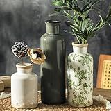 Vintage Vase Set of 3, Ceramic Vintage Flower Vases, Chinoiserie Decorative Home Decor Retro Floral Vase Rustic Farmhouse Decor for Table Bookshelf Mantel Kitchen Living Room Office - Green and Beige